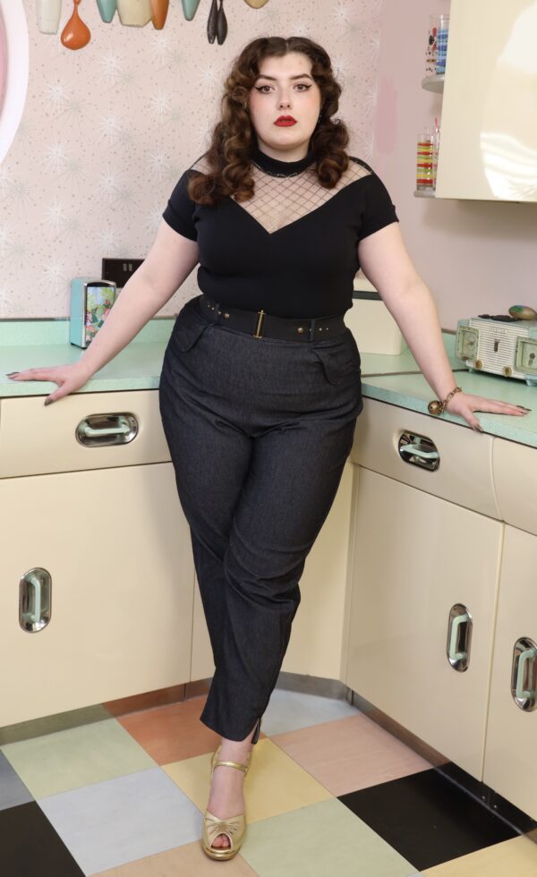 Black Denim Wing Pants