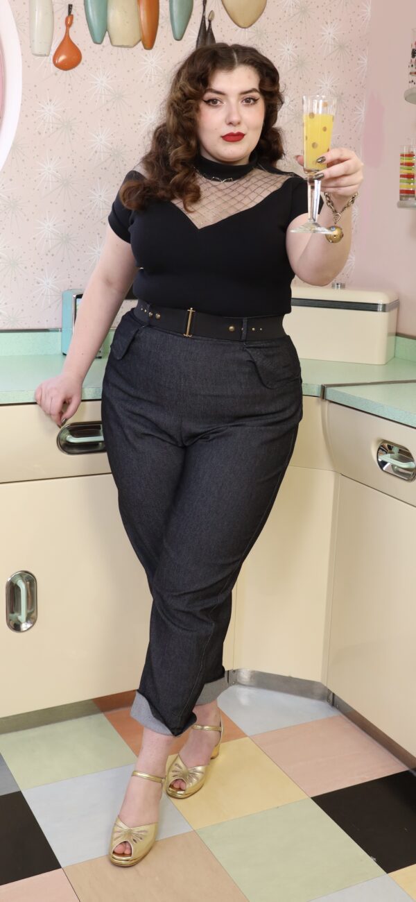 Black Denim Wing Pants - Image 5