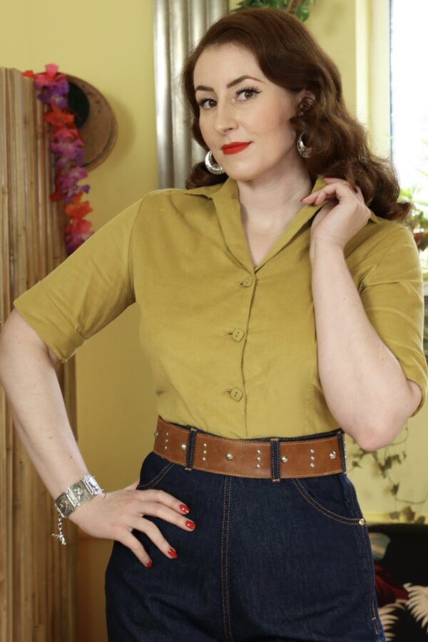 Olive Corduroy 1950s Blouse