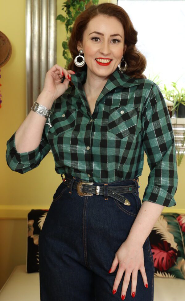 Green Check Western Blouse